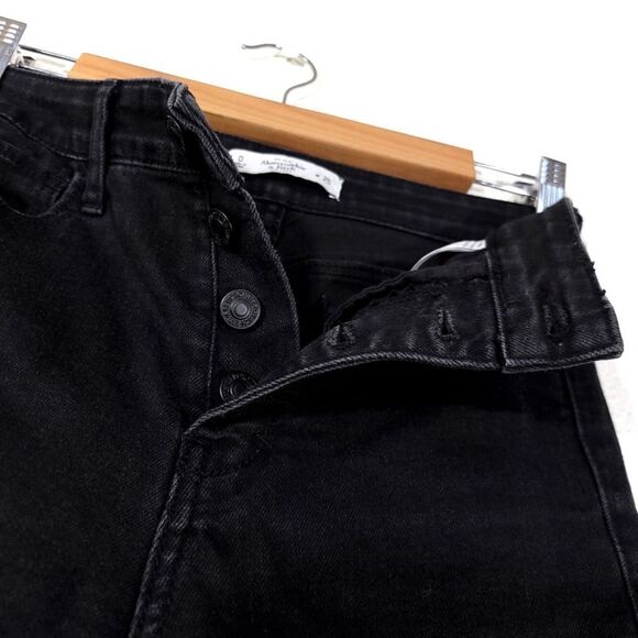 ABERCROMBIE and FITCH High Rise Raw Hem Distressed Super Skinny Jeans Black 25 - Picture 9 of 11